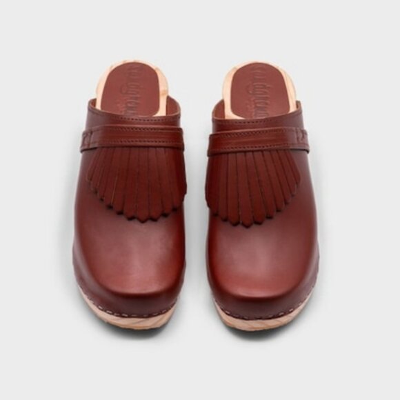 Brown Leather Clogs with Fringe Detail - Picture 5 of 16